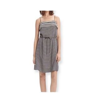 Madewell 100% Silk Black & Cream Striped Spaghetti Strap Sleeveless Midi Dress 8